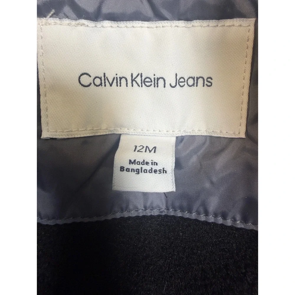 Calvin Klein Jeans Puffer Jacket Baby 12M Silver Metallic Hooded CK Logo Coat